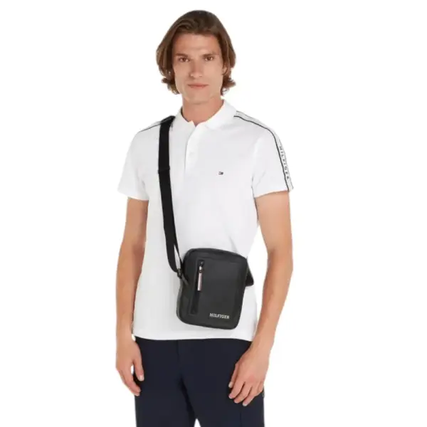Tommy Hilfiger - Ανδρική Τσάντα Ώμου / Χιαστί Th Pique Mini Reporter AM0AM11794-BDS Μαύρο AM0AM11794-BDS
