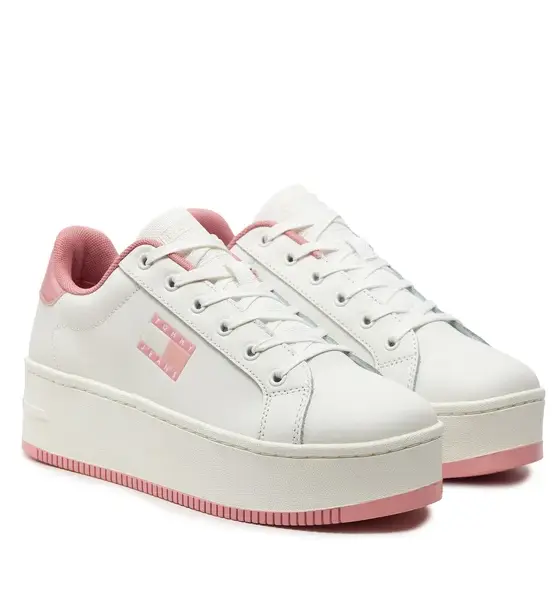 Tommy Hilfiger - Γυναικεία Δερμάτινα Sneakers Tjw Flatform Ess EN0EN02518-TH0 ΛευκόΡοζ