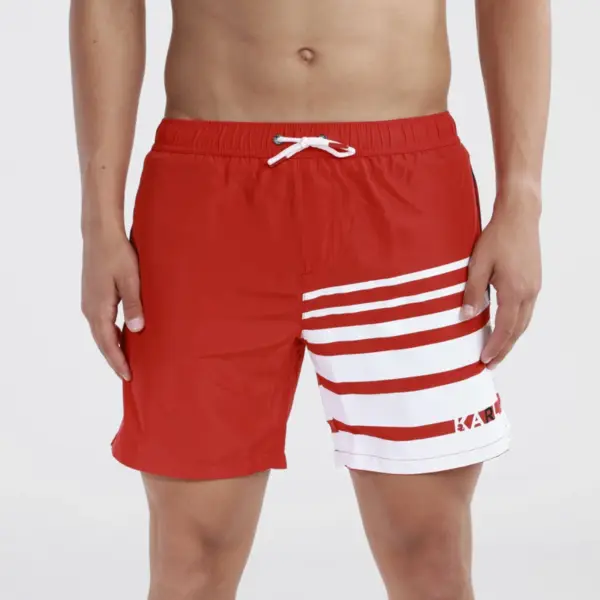 Karl Lagerfeld - Ανδρικό Μαγιό Σορτς με Ρίγες KL20MBM03-RED Κόκκινο