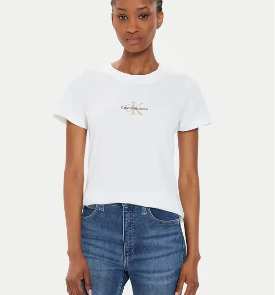 Calvin Klein - Jeans T-Shirt Monologo Slim Fit Tee J20J223563-YAF Λευκό