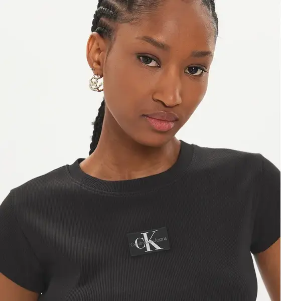 Calvin Klein - Jeans T-Shirt Woven Label Rib Baby Slim Fit J20J223552-BEH Μαύρο