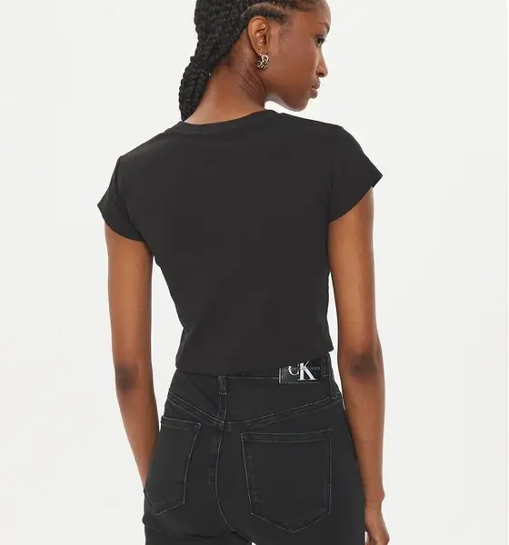 Calvin Klein - Jeans T-Shirt Woven Label Rib Baby Slim Fit J20J223552-BEH Μαύρο