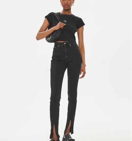 Calvin Klein - Jeans T-Shirt Woven Label Rib Baby Slim Fit J20J223552-BEH Μαύρο