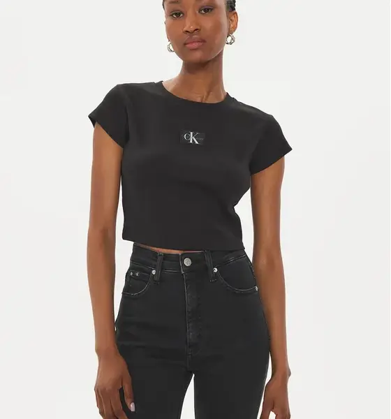 Calvin Klein - Jeans T-Shirt Woven Label Rib Baby Slim Fit J20J223552-BEH Μαύρο