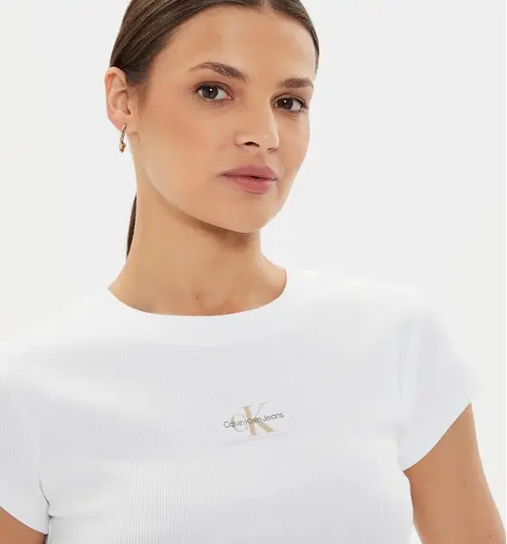 Calvin Klein - Jeans T-Shirt Woven Label Rib Baby Slim Fit J20J223552-YAF Λευκό