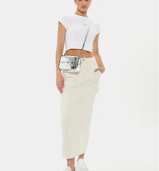 Calvin Klein - Jeans T-Shirt Woven Label Rib Baby Slim Fit J20J223552-YAF Λευκό