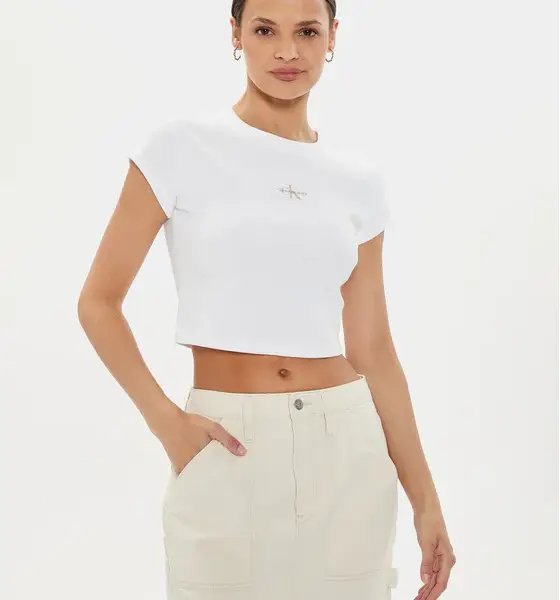 Calvin Klein - Jeans T-Shirt Woven Label Rib Baby Slim Fit J20J223552-YAF Λευκό