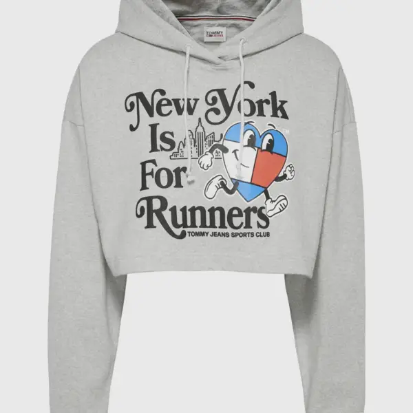 Tommy Hilfiger - Cropped Γυναικείο Φούτερ με Κουκούλα DW0DW14872-PJ4 Γκρι