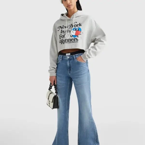 Tommy Hilfiger - Cropped Γυναικείο Φούτερ με Κουκούλα DW0DW14872-PJ4 Γκρι