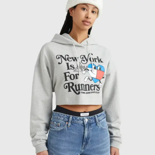 Tommy Hilfiger - Cropped Γυναικείο Φούτερ με Κουκούλα DW0DW14872-PJ4 Γκρι