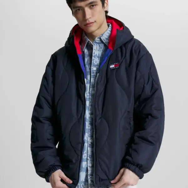 Tommy Hilfiger - Ανδρικό Χειμωνιάτικο Μπουφάν 2 Όψεων Με Colour-Blocked DM0DM16625-C9B Μπλε