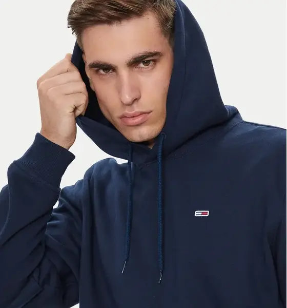 Τommy Ηilfiger - Ανδρικό Φούτερ Με Κουκούλα Flag Regular Fit DM0DM20497-C1G Μπλε Ναυτικό DM0DM20497-C1G