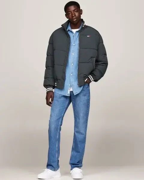 Tommy Hilfiger - Ανδρικό Αδιάβροχο Μπουφάν Πουπουλένιο Varsity Regular Fit DM0DM19640-PUB Γκρι