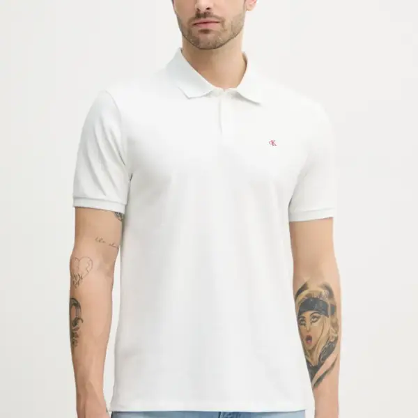 Calvin Klein - Ανδρική Μπλούζα Κοντομάνικη Polo Monogram Pique Plein Air Regular Fit LV040EM269-YAD Λευκό