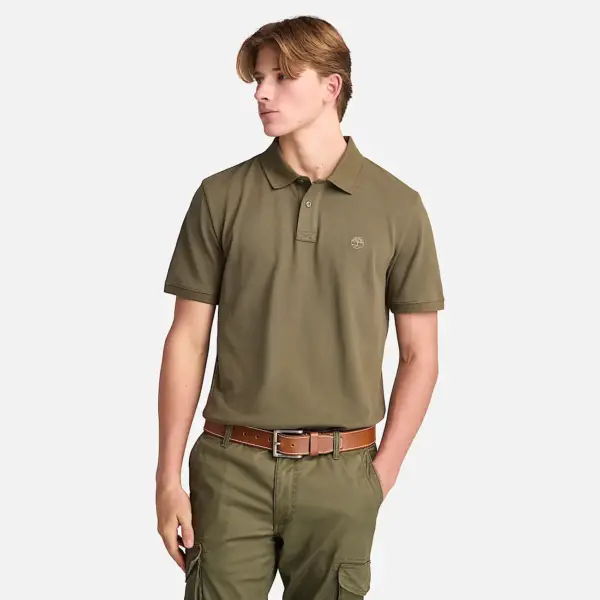 Timberland - Ανδρικό T-shirt Polo Short-Sleeve με Λογότυπο Oyster River TB0A2BRY-AR5 Λαδί