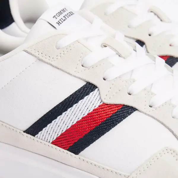 Tommy Hilfiger - Ανδρικά Sneakers Light Cupsole Lth Mix Stripes FM0FM04889-0K6 Λευκό FM0FM04889-0K6