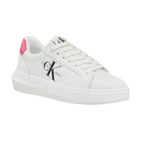 Calvin Klein - Γυναικεία Δερμάτινα Sneakers Chunky Cupsole Mono Wn YW0YW00823-01W Λευκό YW0YW00823-01W