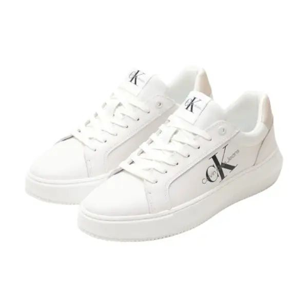 Calvin Klein - Γυναικεία Δερμάτινα Sneakers Chunky Cupsole Mono Wn YW0YW00823-0LE Λευκό YW0YW00823-0LE
