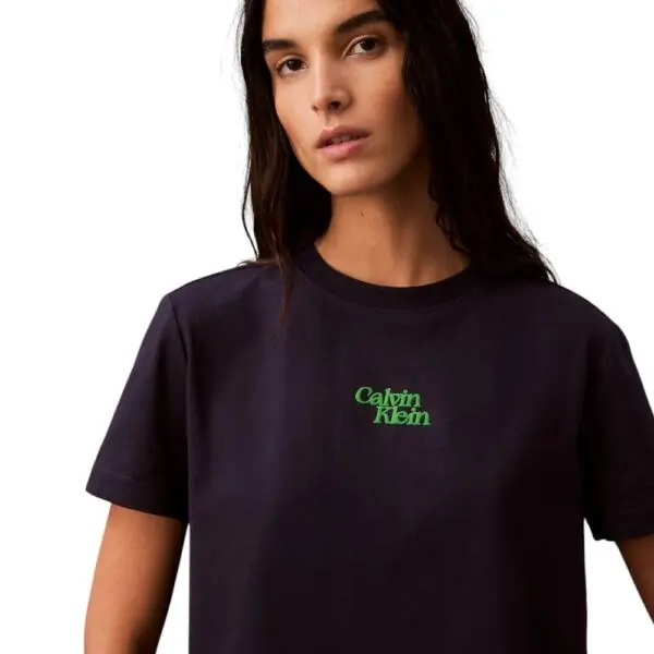 Calvin Klein - Γυναικείο T-Shirt SS Flocked Logo CN Tee Regular Fit LV047B851G-RNV Μπλε Σκούρο LV047B851G-RNV