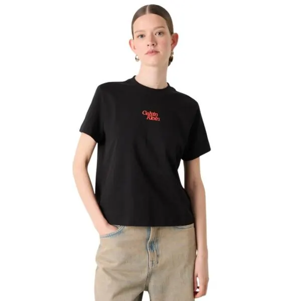 Calvin Klein - Γυναικείο T-Shirt SS Flocked Logo CN Tee Regular Fit LV047B851G-UB1 Μαύρο LV047B851G-UB1