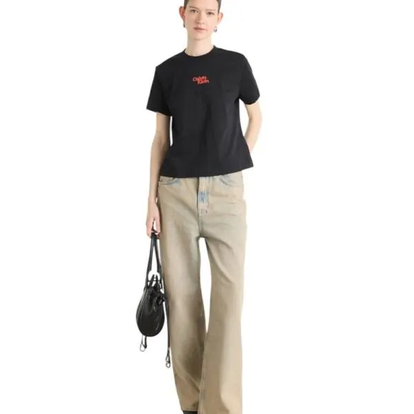 Calvin Klein - Γυναικείο T-Shirt SS Flocked Logo CN Tee Regular Fit LV047B851G-UB1 Μαύρο LV047B851G-UB1