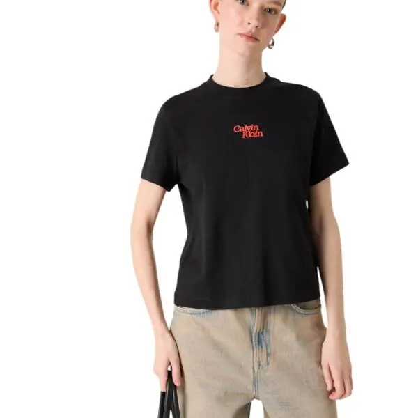 Calvin Klein - Γυναικείο T-Shirt SS Flocked Logo CN Tee Regular Fit LV047B851G-UB1 Μαύρο LV047B851G-UB1