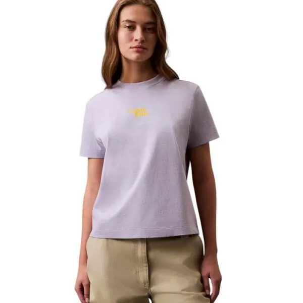 Calvin Klein - Γυναικείο T-Shirt SS Flocked Logo CN Tee Regular Fit LV047B851G-VVH Λεβάντα