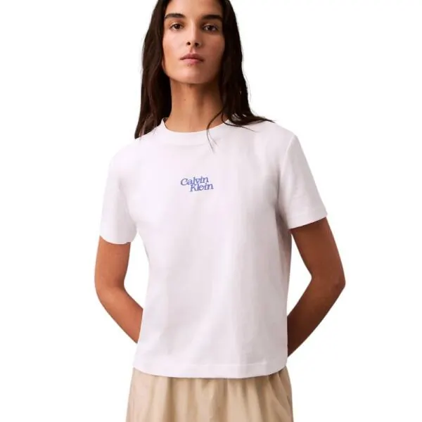 Calvin Klein - Γυναικείο T-Shirt SS Flocked Logo CN Tee Regular Fit LV047B851G-YAA Λευκό
