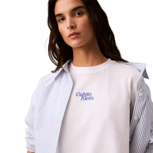 Calvin Klein - Γυναικείο T-Shirt SS Flocked Logo CN Tee Regular Fit LV047B851G-YAA Λευκό LV047B851G-YAA
