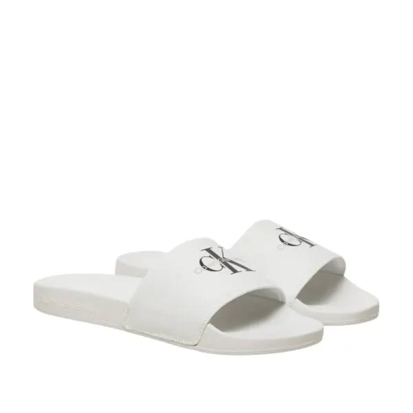 Calvin Klein – Γυναικείες Παντόφλες Slide Monogram Wn YW0YW01835-01W Λευκό YW0YW01835-01W