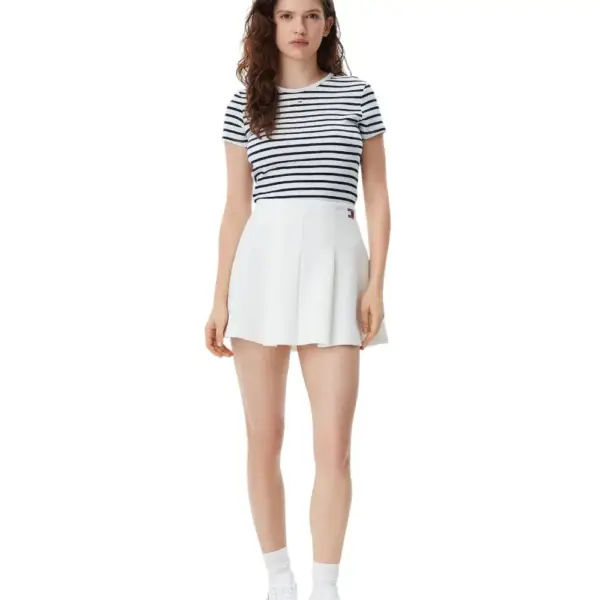 Tommy Hilfiger - Γυναικείο T-shirt Essential Rib-Knit Slim Fit DW0DW17383-0FC Εκρού/Μπλε Ριγέ DW0DW17383-0FC