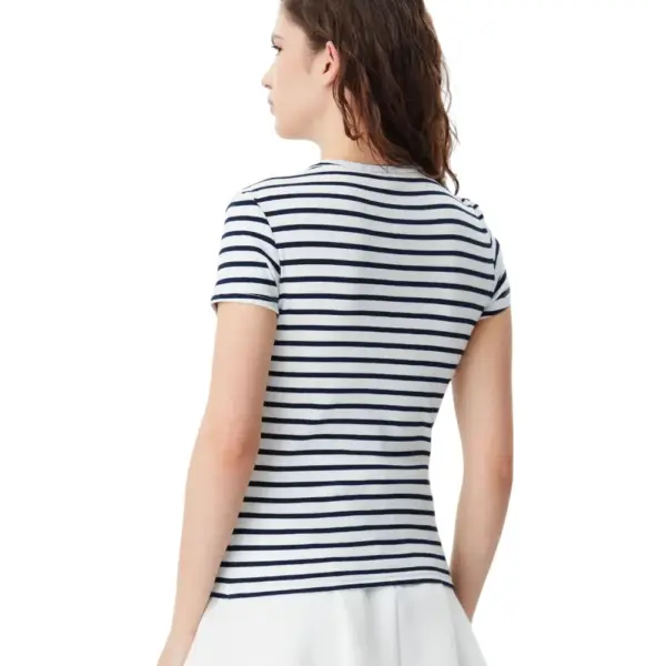 Tommy Hilfiger - Γυναικείο T-shirt Essential Rib-Knit Slim Fit DW0DW17383-0FC Εκρού/Μπλε Ριγέ DW0DW17383-0FC