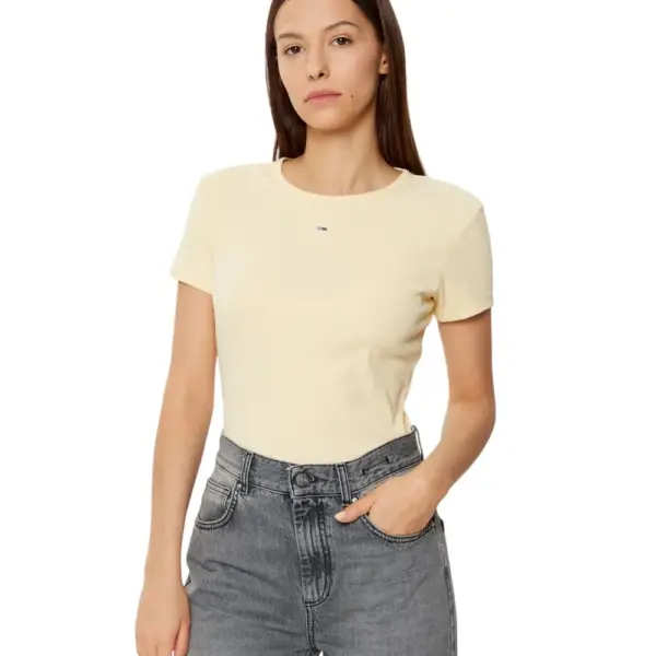 Tommy Hilfiger - Γυναικείο T-shirt Essential Rib-Knit Slim Fit DW0DW17383-ACG Μπεζ