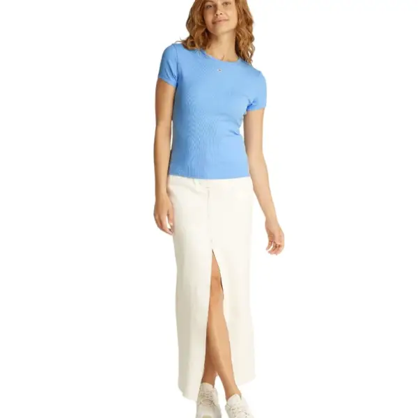 Tommy Hilfiger - Γυναικείο T-shirt Essential Rib-Knit Slim Fit DW0DW17383-C12 Γαλάζιο DW0DW17383-C12