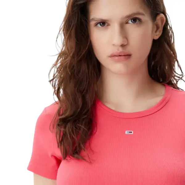 Tommy Hilfiger - Γυναικείο T-shirt Essential Rib-Knit Slim Fit DW0DW17383-XI2 Ροζ DW0DW17383-XI2