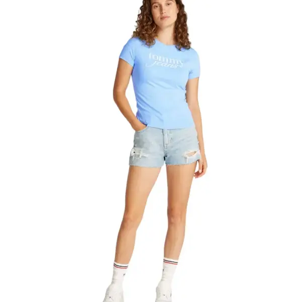 Tommy Hilfiger - Γυναικείο T-shirt Essential Slim Fit DW0DW19447-C12 Γαλάζιο DW0DW19447-C12