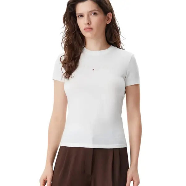 Tommy Hilfiger - Γυναικείο T-shirt Tonal Linear Slim Fit DW0DW20315-YBL Εκρού