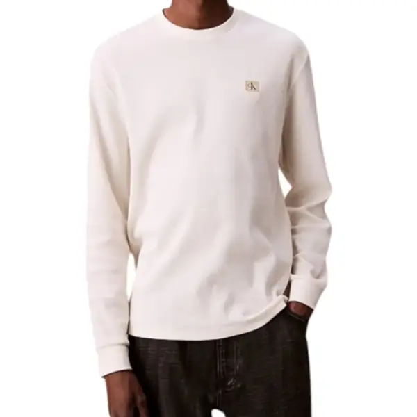 Calvin Klein - Ανδρικό Πουλόβερ Badge Waffle LS Tofu LV040EM217-YAS Εκρού