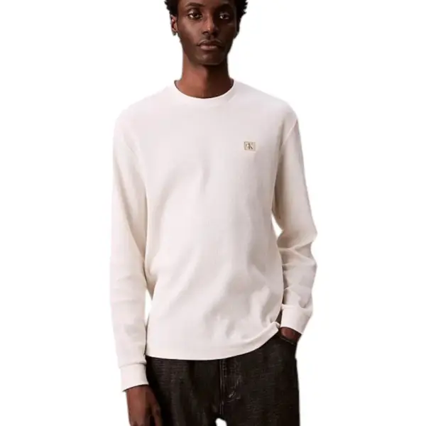 Calvin Klein - Ανδρικό Πουλόβερ Badge Waffle LS Tofu LV040EM217-YAS Εκρού LV040EM217-YAS