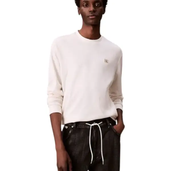 Calvin Klein - Ανδρικό Πουλόβερ Badge Waffle LS Tofu LV040EM217-YAS Εκρού LV040EM217-YAS