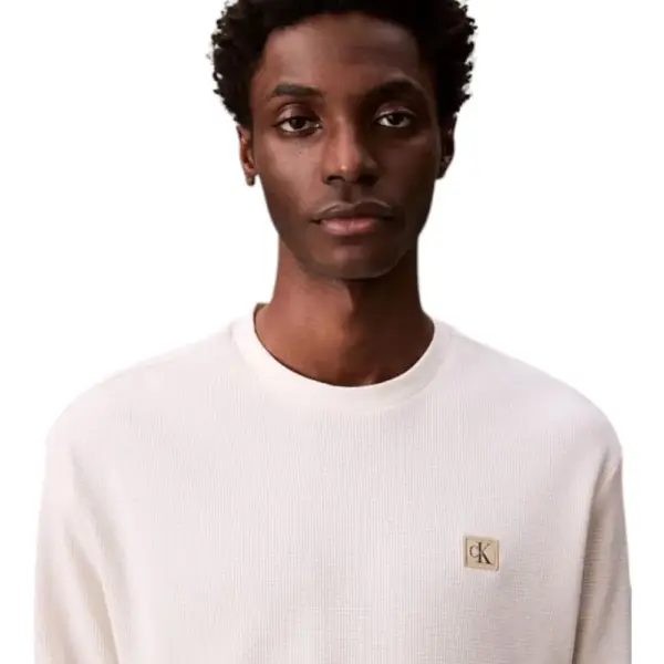 Calvin Klein - Ανδρικό Πουλόβερ Badge Waffle LS Tofu LV040EM217-YAS Εκρού LV040EM217-YAS
