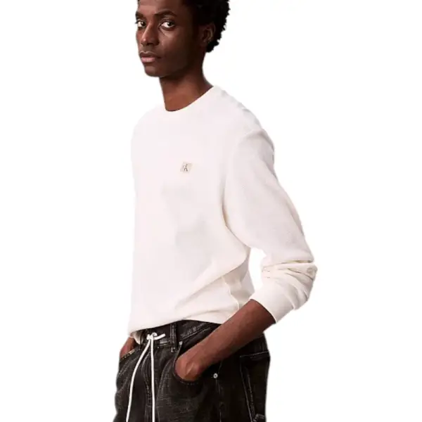 Calvin Klein - Ανδρικό Πουλόβερ Badge Waffle LS Tofu LV040EM217-YAS Εκρού LV040EM217-YAS