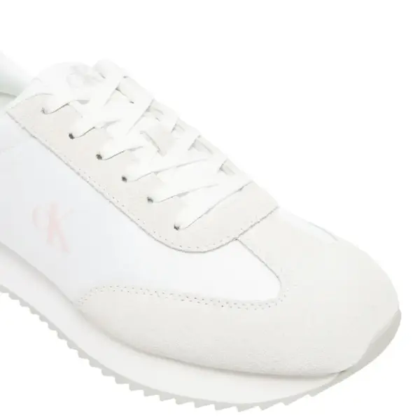 Calvin Klein - Γυναικεία Δερμάτινα Sneakers Runner Laceup Mg Nylon Mix YW0YW01828-0LD Λευκό YW0YW01828-0LD