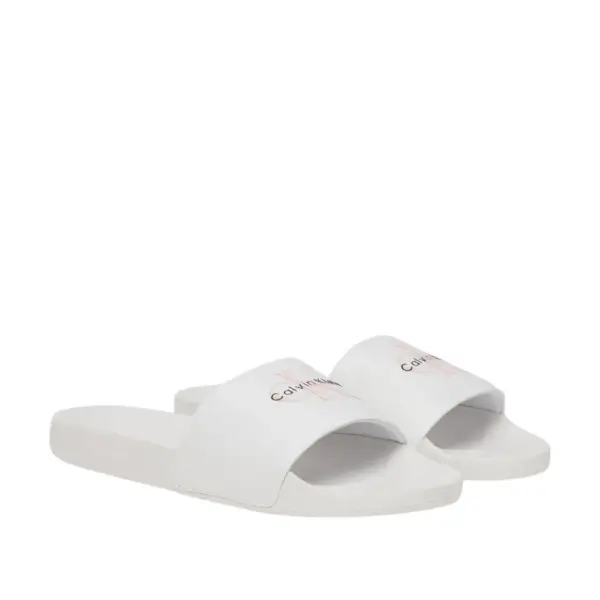 Calvin Klein – Γυναικείες Παντόφλες Monogram Wn Logo YW0YW01967-YAF Λευκό YW0YW01967-YAF