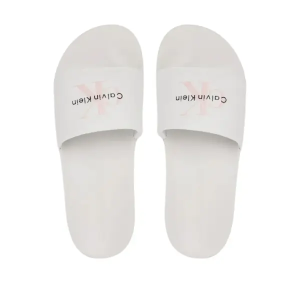 Calvin Klein – Γυναικείες Παντόφλες Monogram Wn Logo YW0YW01967-YAF Λευκό YW0YW01967-YAF