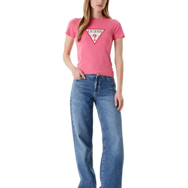 Guess - Γυναικείο T-Shirt Slim Iconic Tri‑Logo Tee W4YI04J1314-A619 Ροζ W4YI04J1314-A619