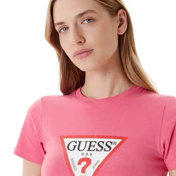 Guess - Γυναικείο T-Shirt Slim Iconic Tri‑Logo Tee W4YI04J1314-A619 Ροζ W4YI04J1314-A619