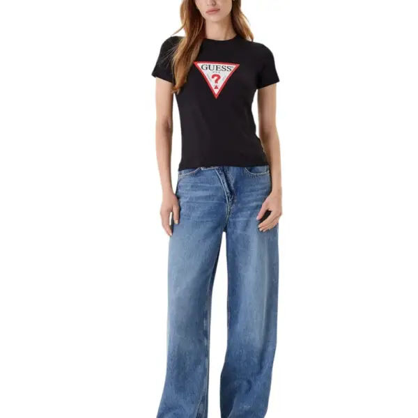 Guess - Γυναικείο T-Shirt Slim Iconic Tri‑Logo Tee W4YI04J1314-JBLK Μαύρο W4YI04J1314-JBLK