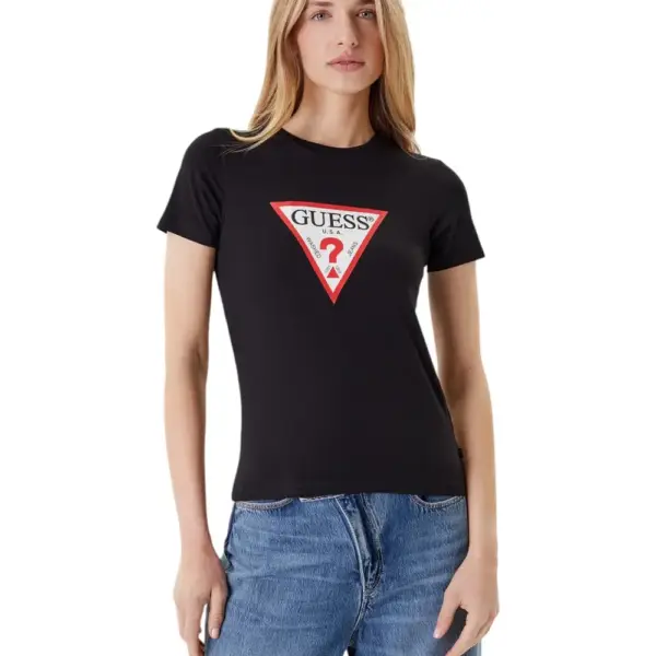 Guess - Γυναικείο T-Shirt Slim Iconic Tri‑Logo Tee W4YI04J1314-JBLK Μαύρο