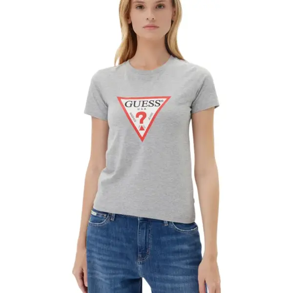 Guess - Γυναικείο T-Shirt Slim Iconic Tri‑Logo Tee W4YI04J1314-H90Z Γκρι